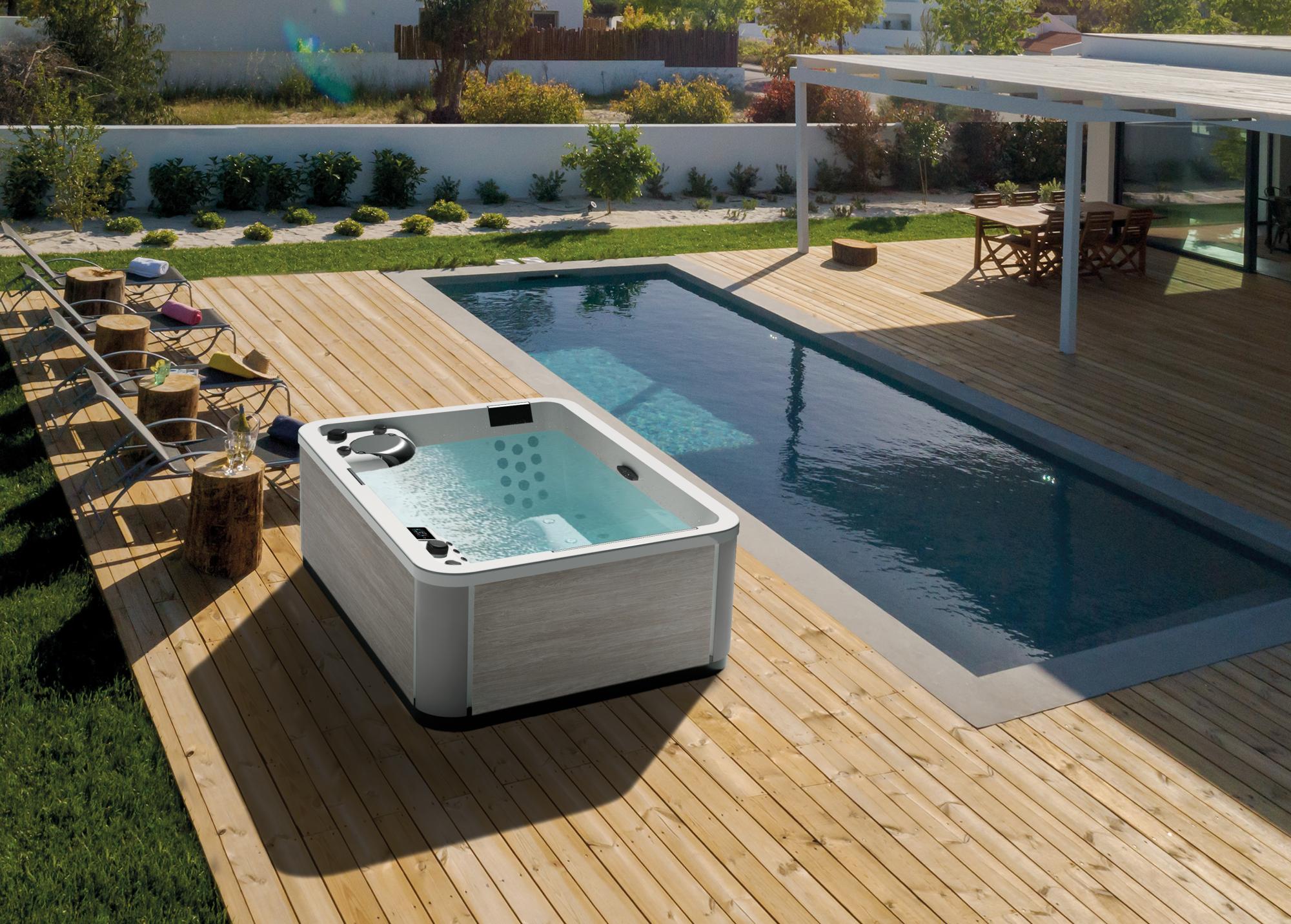 Option tablier de spa A300 de fintion bois clair avec leds