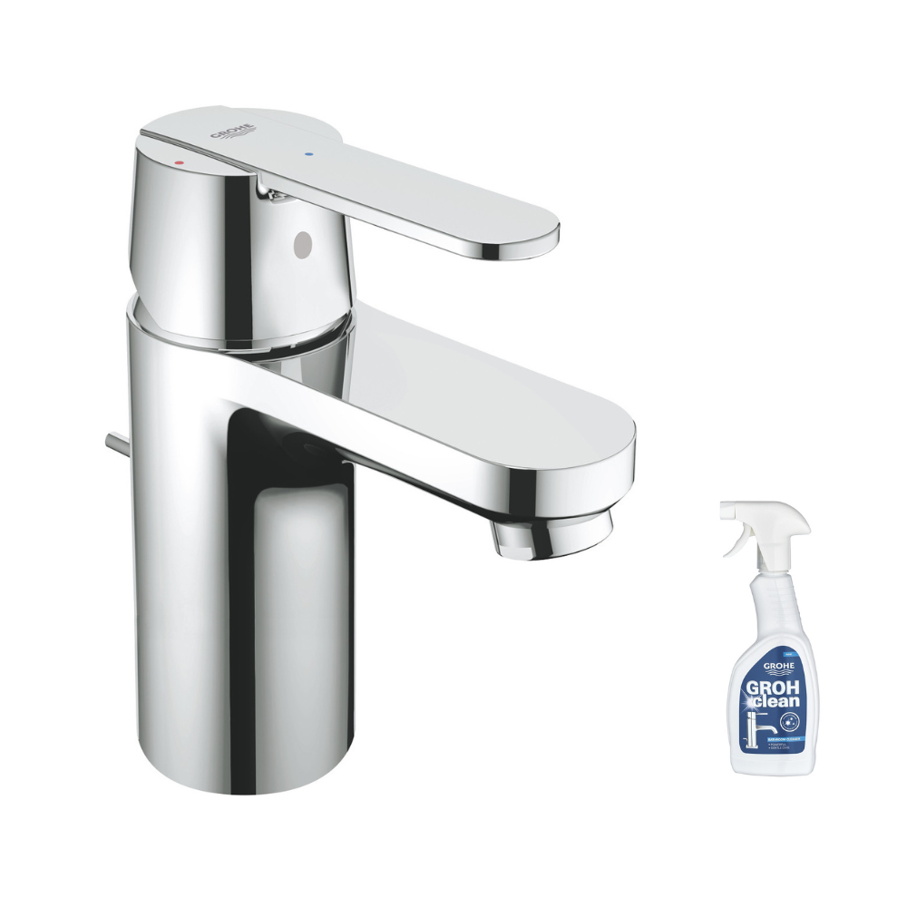 Mitigeur lavabo GROHE Quickfix Get Taille S avec tirette et vidage ouverture eau standard + nettoyant GrohClean 0