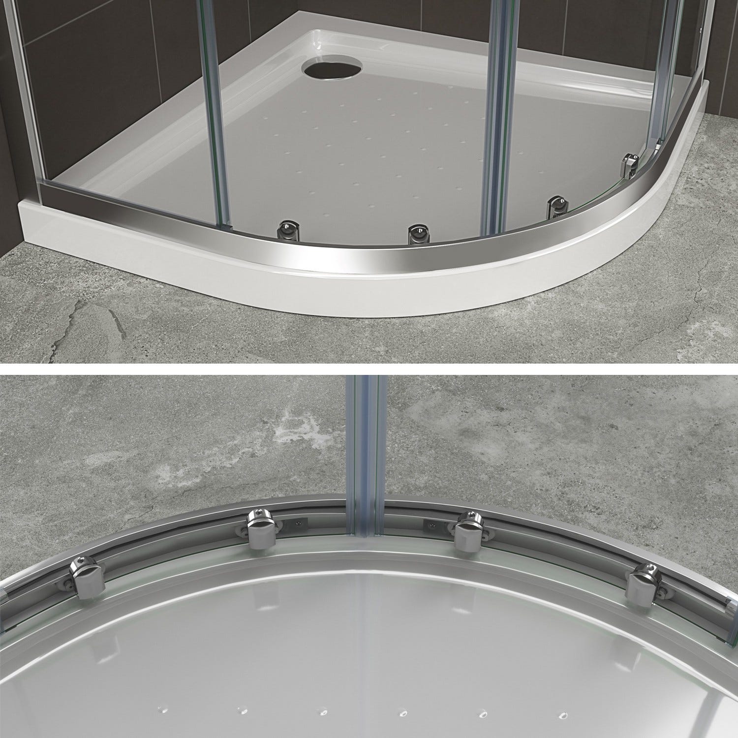TIBY Cabine porte de douche coulissante H 190 cm 1/4 de cercle chromé verre transparent 80 x 80 cm (sans receveur) 4