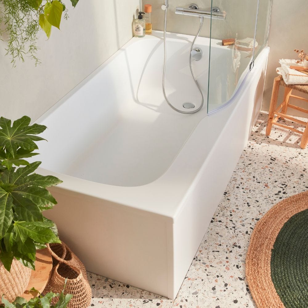 Tablier bain compatible toutes baignoires rectangulaires, installation angle, 180x90x60cm, Blanc Mat + Pare bain Malice Jacob Delafon 2