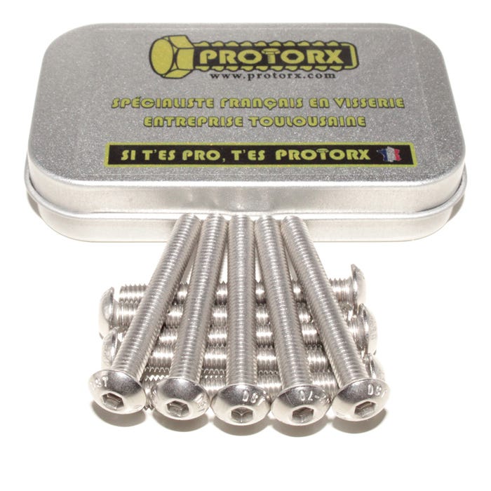 Vis Inox À Métaux Tête Bombee Six Pans Creux M5 x 40mm : Boite 10pcs (TBHC) | Hexagonale Cylindrique - Acier Inoxydable Metal A2 | PROTORX 0