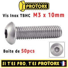 Vis Inox À Métaux Tête Bombee Six Pans Creux M3 x 10mm : Boite 50pcs (TBHC) | Hexagonale Cylindrique - Acier Inoxydable Metal A2 | PROTORX 4