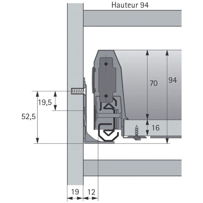 Kit tiroir coulissant - hauteur 94 mm - arcitech - Décor : Blanc - Longueur : 500 mm - HETTICH 4