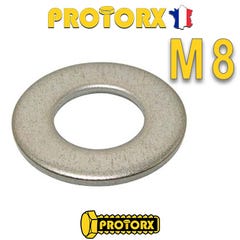 RONDELLE Plate MOYENNE M8 x 5pcs | Diam. int = 8,4mm x Diam. ext = 18mm | Acier Inox A2 | Usage Exterieur-Intérieur | Norme NFE 25514 | PROTORX
