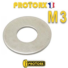 RONDELLE Plate LARGE "L" M3 x 50pcs | Diam. int = 3,2mm x Diam. ext = 12mm | Acier Inox A2 | Usage Exterieur-Intérieur | Norme NFE 25514 | PROTORX