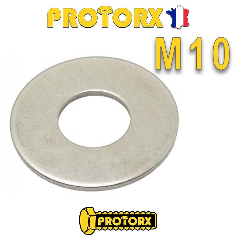 RONDELLE Plate LARGE "L" M10 x 20pcs | Diam. int =10,5mm x Diam. ext = 27mm | Acier Inox A2 | Usage Exterieur-Intérieur | Norme NFE 25514 | PROTORX 0