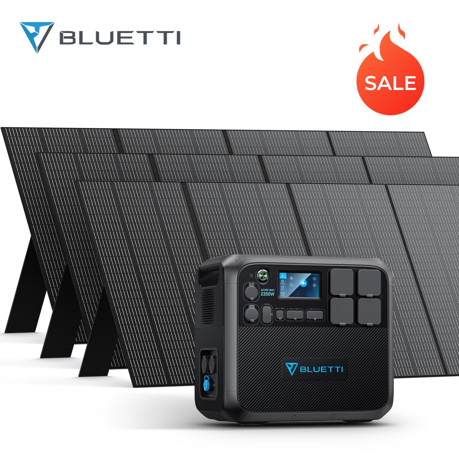 Kit complet de génerateur solaire BLUETTI Station énergie AC200MAX 2200W/2048Wh avec 3pcs panneaux solaires 350W