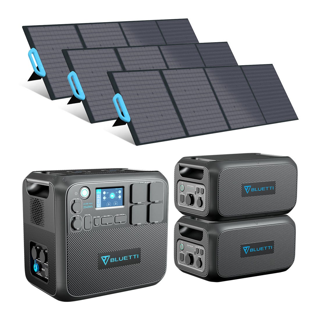 BLUETTI Kit complet de génerateur solaire 2200W Station énergie AC200MAX 2048Wh avec 2 x batteries d'extension 2048Wh et 3pcs panneaux solaires 200W 0