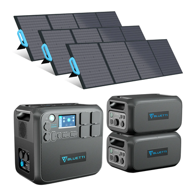 BLUETTI Kit complet de génerateur solaire 2200W Station énergie AC200MAX 2048Wh avec 2 x batteries d'extension 2048Wh et 3pcs panneaux solaires 200W