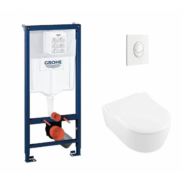 Pack WC Grohe Rapid SL + Cuvette AVENTO Villeroy & Boch + Plaque Skate Air Blanche* 0