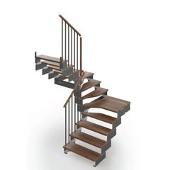 Escalier tournant 16 marches - Hauteur à franchir de 2.98 à 3.74m - Largeur 95cm - Couleur noyer et anthracite - Rampe verticale - COMPO95/U/NA-RV-16 0