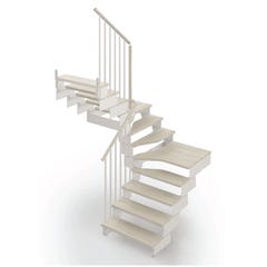 Escalier tournant 12 marches - Hauteur à franchir de 2.28 à 2.86m - Largeur 95cm - Couleur bois et blanc - Rampe verticale - COMPO95/U/BB-RV-12 0