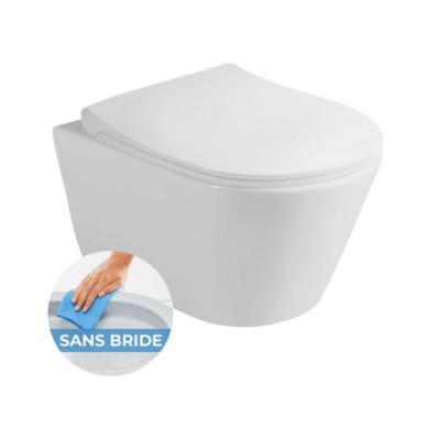 Geberit Pack WC Bati support + WC sans bride Lucco Avva + Abattant softclose + Plaque blanche + Set habillage (AvvaGeb3-sabo) 2