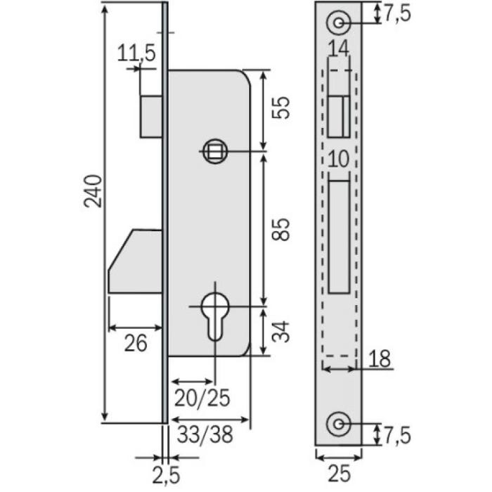 Coffre monopoint pêne dormant 1/2 tour axe de 20mm - TESA - 4210205NM 2