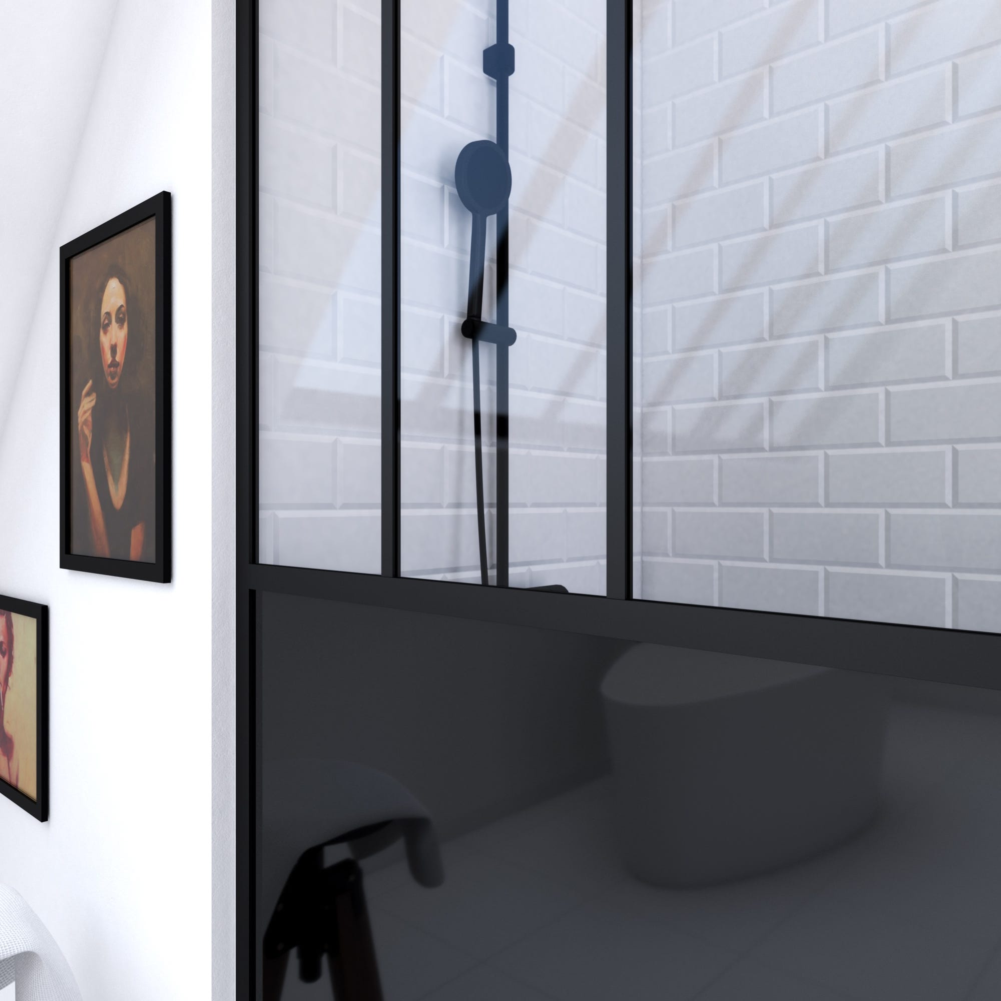 Paroi de douche 90x200 cm type verrieres - verre trempe et structure aluminium noir mat 4