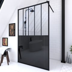 Paroi de douche 120x200 cm type verrieres - verre trempe 5mm et structure aluminium noir mat 0
