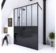 Paroi de douche 140x200 cm type verrieres - verre trempe 5mm et structure aluminium noir mat