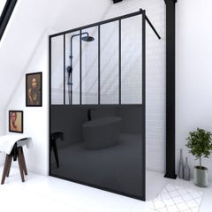 Paroi de douche 140x200 cm type verrieres - verre trempe 5mm et structure aluminium noir mat 0