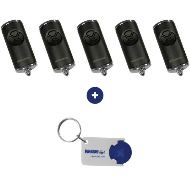Lot de 5 télécommandes HÖRMANN HSE 4 BS noire chrome + 1 porte-clés Domobip