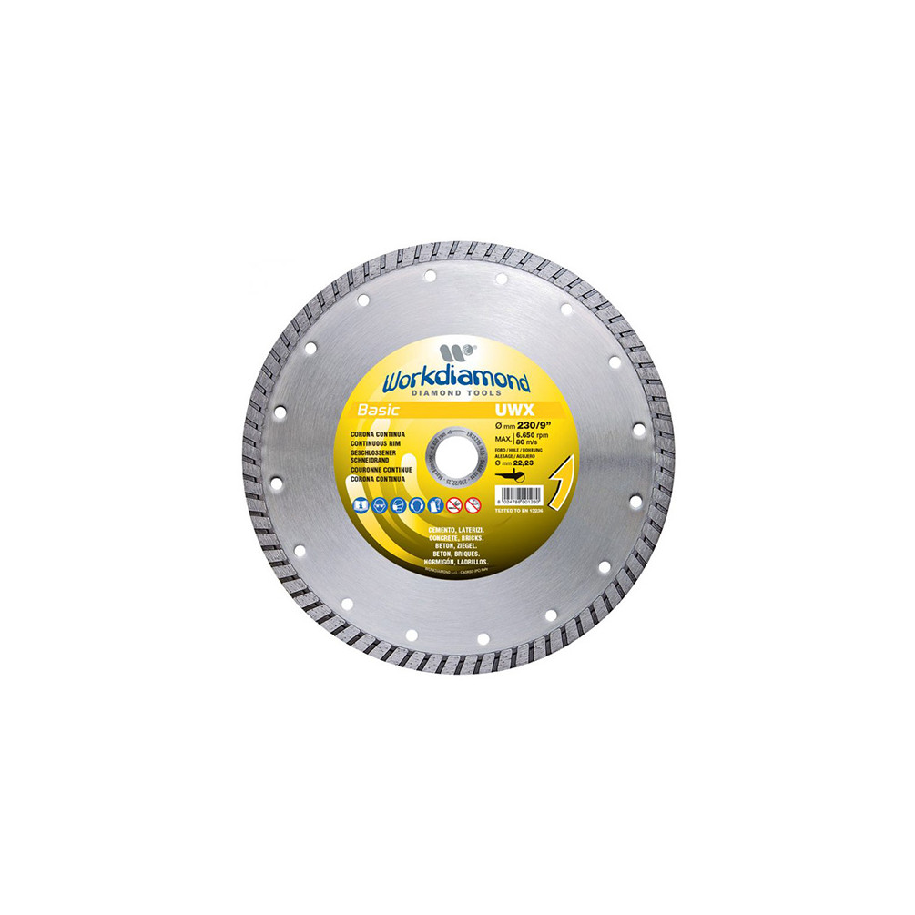Disque diamant à jante continue cannelée UWX - D. 125 x Al. 22,23 x H. 10 mm - Béton / Brique