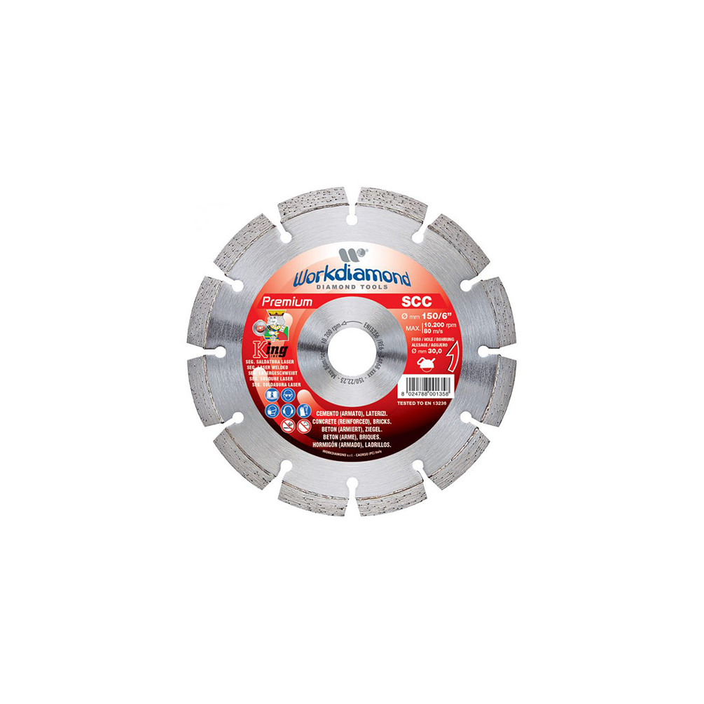 Disque diamant segmenté SCC - D. 180 x Al. 22.23 x H. 10 mm - Béton / Brique - Spécial rainureuse