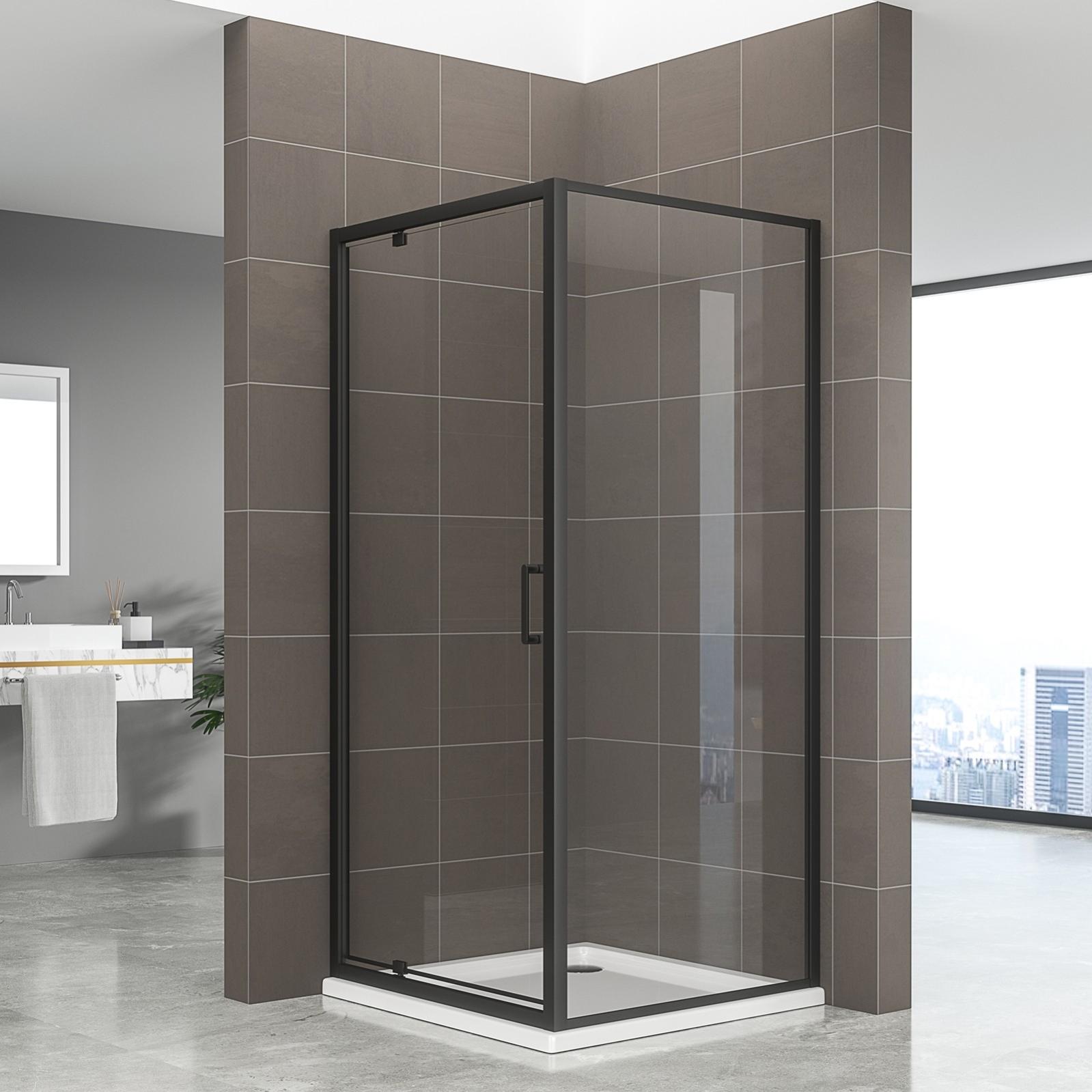 IBEABLACK Cabine de douche noire H. 190 cm porte pivotante verre 6 mm transparent 80 x 80 cm