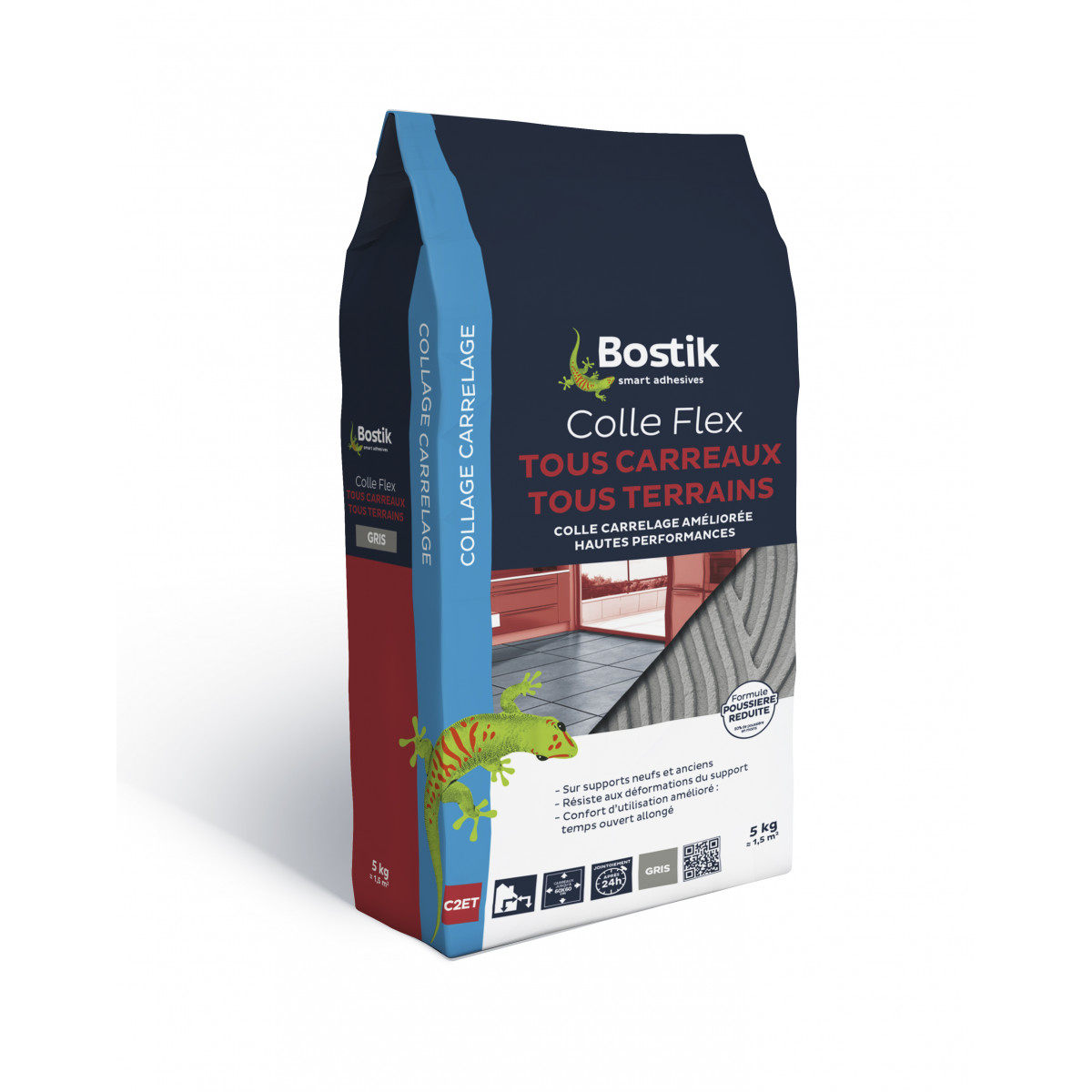 Colle flex tous carreaux tous terrains 90 % de poussiere en moins gris sac papier 5 kg