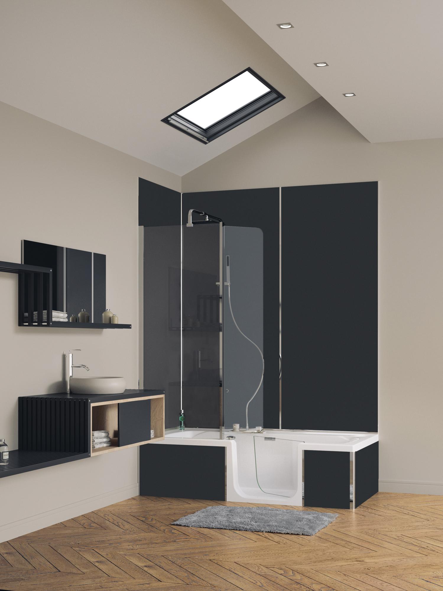 Tablier frontal + lateral KINEWALL Design gris ASPECT BOIS pour DUO 180