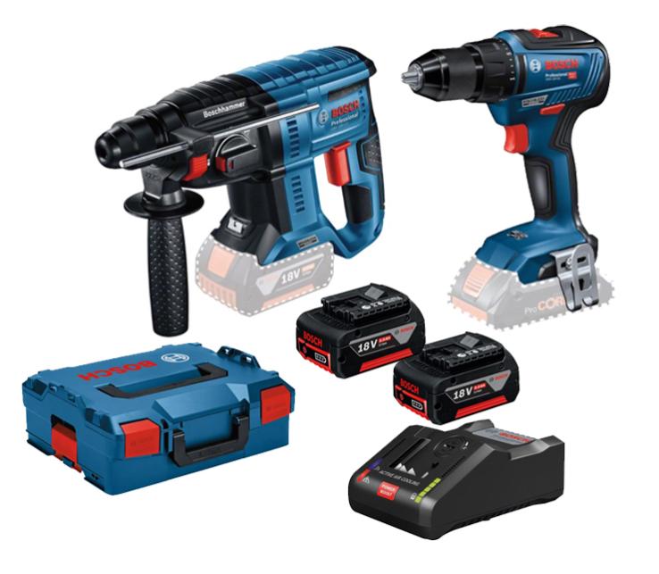 Pack de 2 outils 18V (GSR55/GBH21) + 2x5.0 Ah + chargeur en coffret L-BOXX - BOSCH