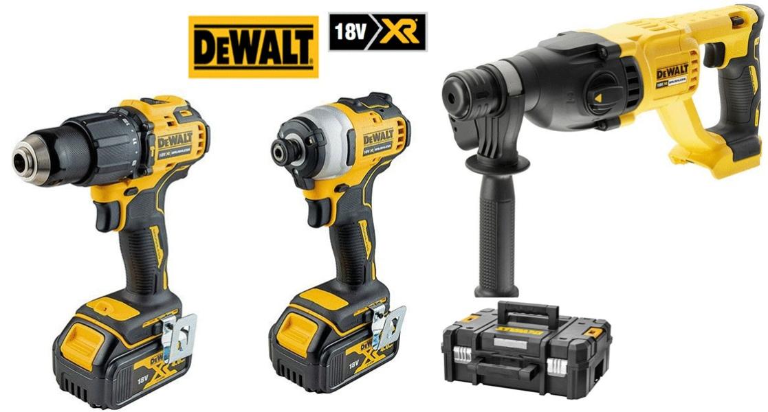 Pack de 3 outils (DCD709 + DCF809 + DCH133) 18 V + 2 batteries 4Ah + chargeur + TSTAK - DEWALT