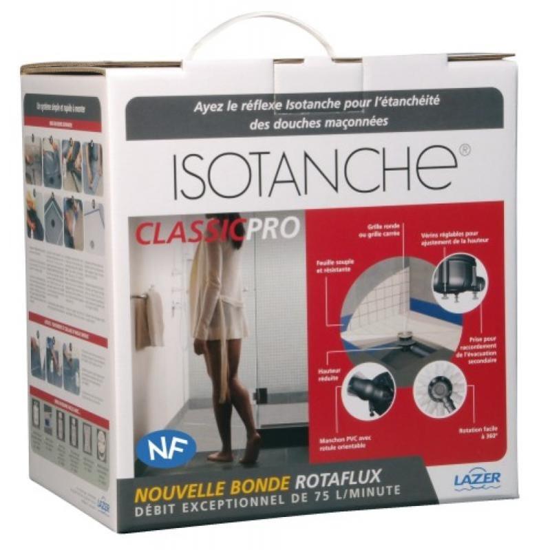 Pack Isotanche Classic Pro 1200x1200 avec bonde à sortie horizontale grille carrée colle