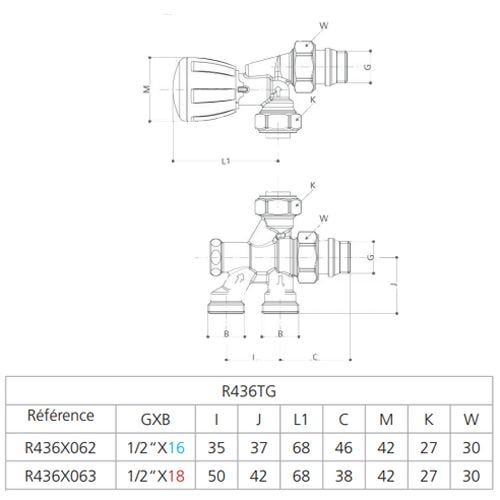 Robinet de radiateur monotube droit 1/2 D16 à 4 voies - GIACOMINI - R436X062 1