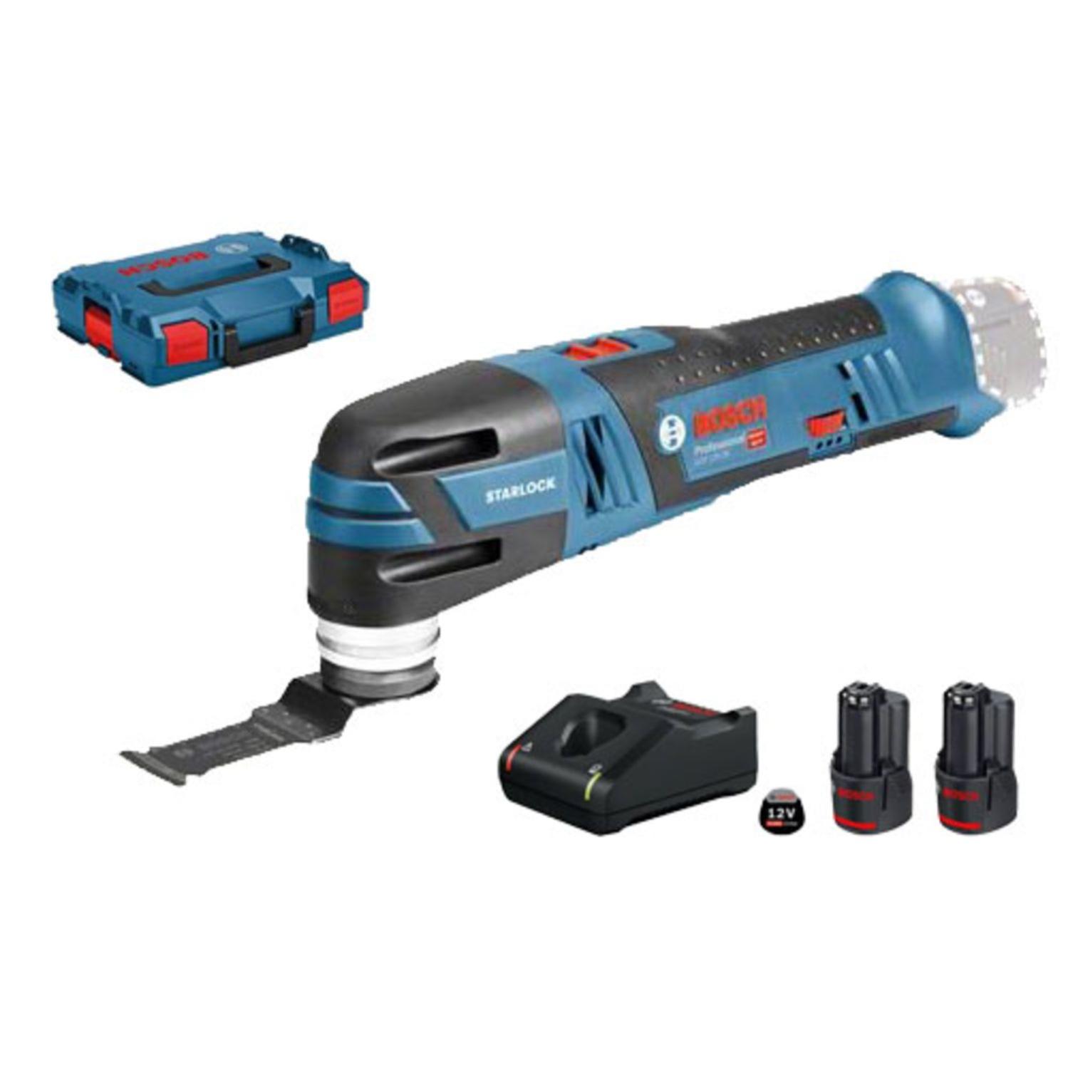 Découpeur-ponceur + 2 batteries 3Ah + chargeur + coffret L-Boxx - BOSCH - 060185800Y