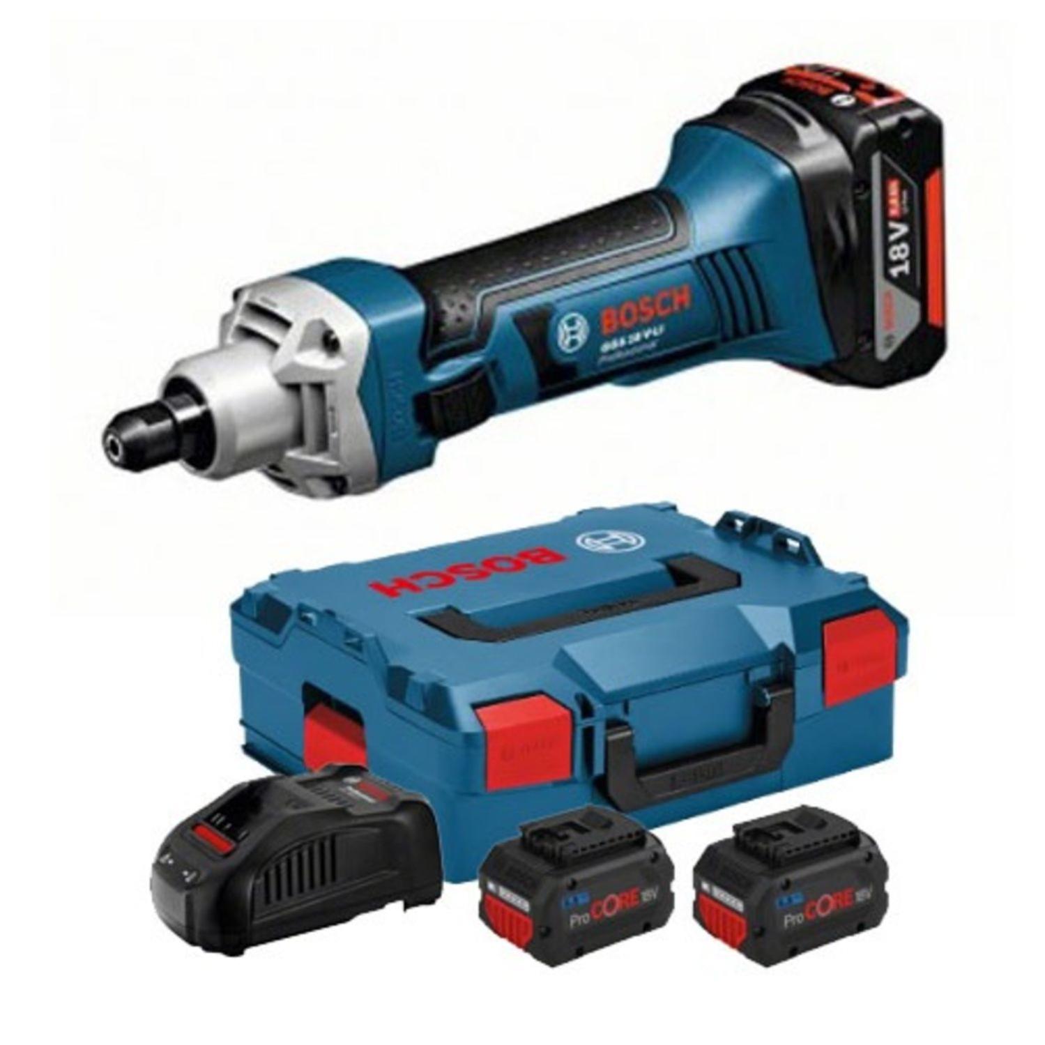 Meuleuse droite 18 V + 2 batteries Procore 5,5Ah + chargeur + coffret L-Boxx - BOSCH - GGS 18 V-LI Professional
