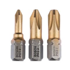 Pack de 3 embouts de vissage Max Grip PH1 PH1, PH2, PH3 L25mm - BOSCH - 2607001754 0