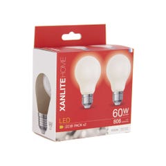 Xanlite - Lot de 2 ampoules Filament LED A60 Opaque, culot B22, 806 Lumens, équivalence 60 W, 4000 Kelvins, Blanc Neutre - PACK2RFB806GOCW 4