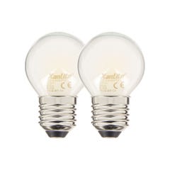 Lot de 2 ampoules Filament LED P45 Opaque, culot E27, 806 Lumens, conso. 9W (eq. 60W), 2700K, Blanc chaud 0
