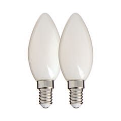 Lot de 2 Ampoules Filament LED Flamme Opaque, culot E14, 470 Lumens, equivalence 40W, 4000 Kelvins, Blanc neutre 0