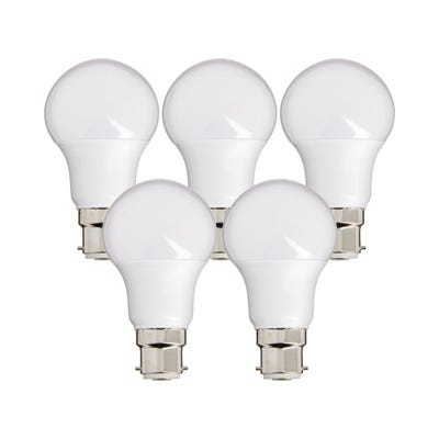 Lot de 5 ampoules LED culot B22, conso. 9W (équivalent 60W), 806 lumens, blanc chaud 0