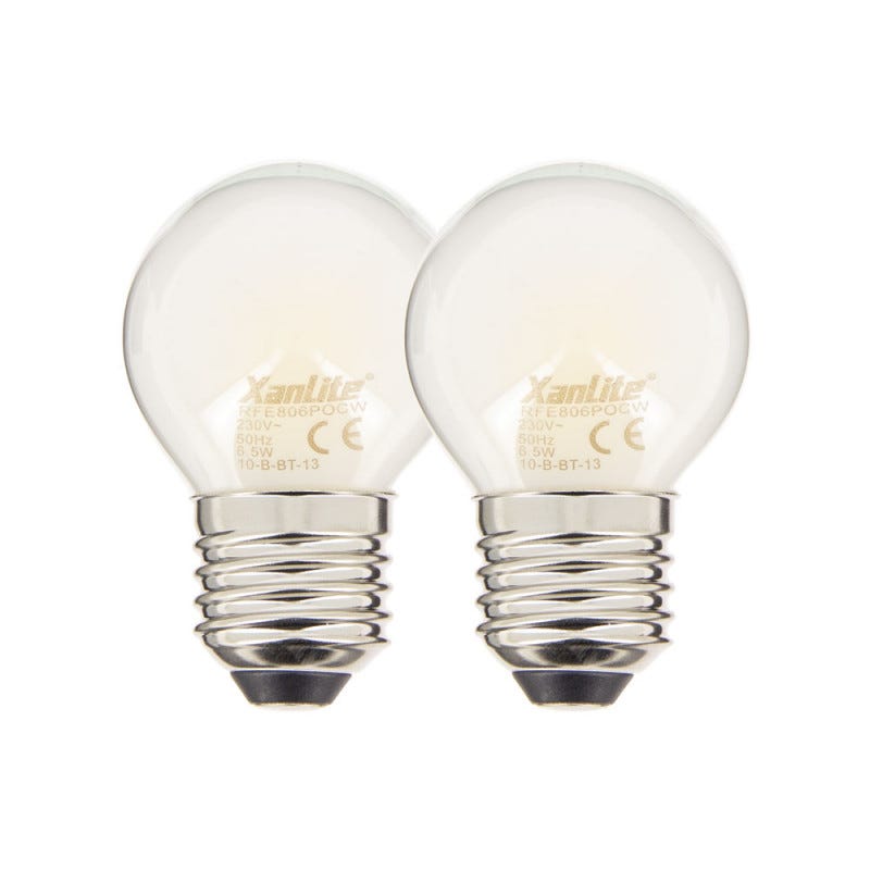Xanlite - Lot de 2 ampoules Filament LED P45 Opaque, culot E27, 806 Lumens, conso. 9W (eq. 60W), 4000K, Blanc Neutre - PACK2RFE806POCW 0