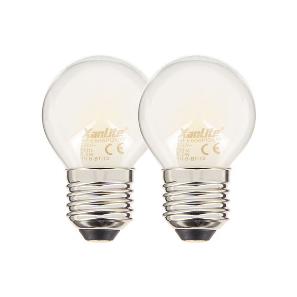 Lot de 2 ampoules Filament LED P45 Opaque, culot E27, 806 Lumens, conso. 9W (eq. 60W), 4000K, Blanc Neutre 0