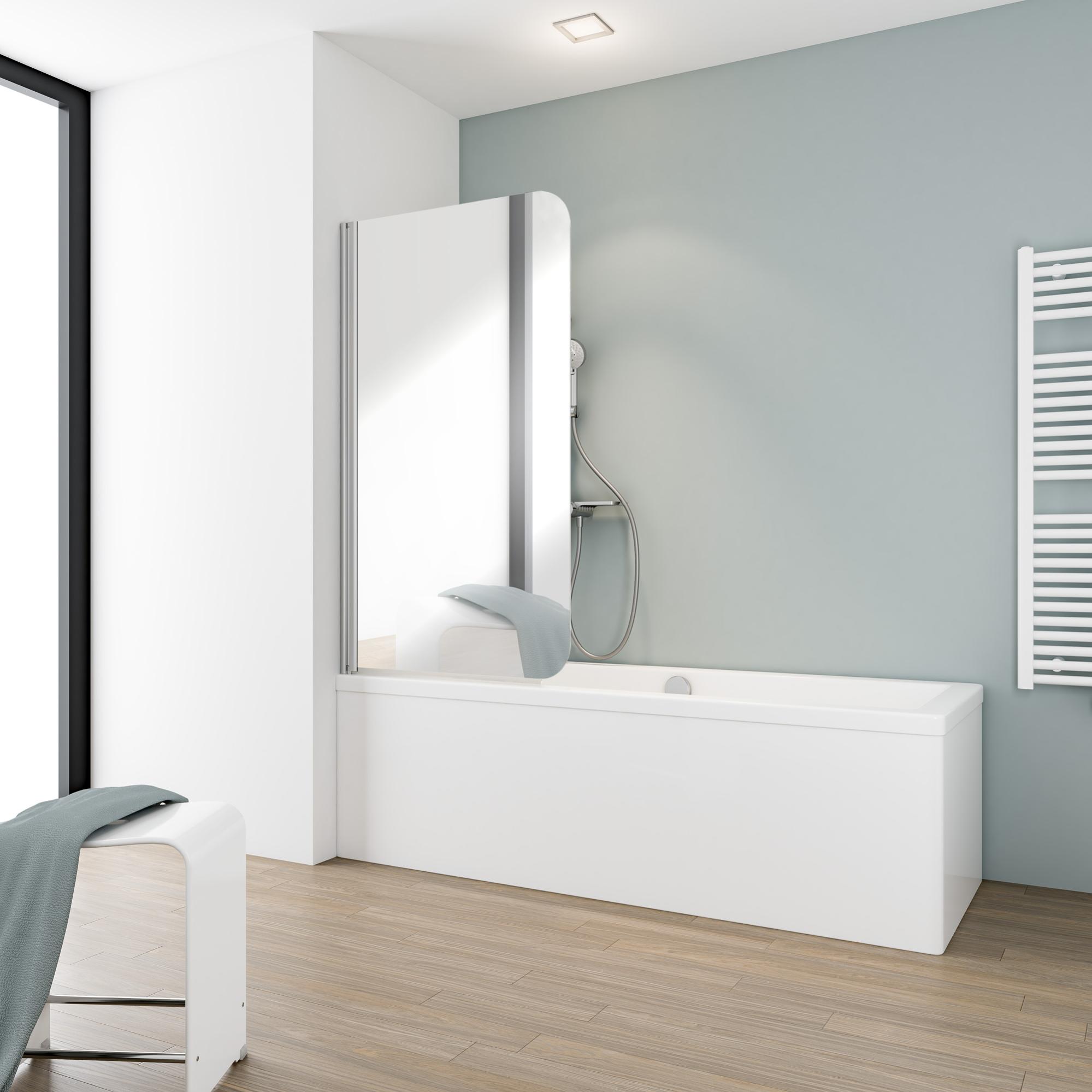 Schulte pare-baignoire rabattable, 80 x 140 cm, verre 5 mm à miroir, paroi de baignoire pivotant, 1 volet, profilé aspect chromé