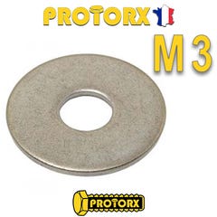 RONDELLE Plate EXTRA LARGE "LL" M3 x 30pcs | Diam. int = 3,2mm x Diam. ext = 14mm | Acier Inox A2 | Usage Exterieur-Intérieur | Norme NFE 25513 0