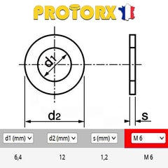 RONDELLE Plate ÉTROITE "Z" M6 x 10pcs | Diam. int = 6,4mm x Diam. ext = 12mm | Acier Inox A2 | Usage Exterieur-Intérieur | Norme NFE 25514 1