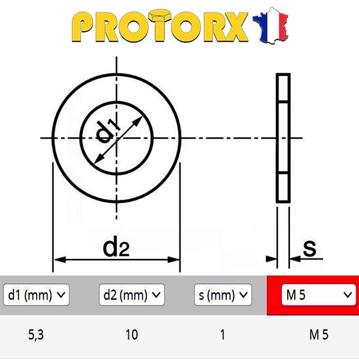 RONDELLE Plate ÉTROITE "Z" M5 x 40pcs | Diam. int = 5,3mm x Diam. ext = 10mm | Acier Inox A2 | Usage Exterieur-Intérieur | Norme NFE 25514 1