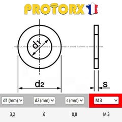 RONDELLE Plate ÉTROITE "Z" M3 x 50pcs | Diam. int = 3,2mm x Diam. ext = 6mm | Acier Inox A2 | Usage Exterieur-Intérieur | Norme NFE 25514 1