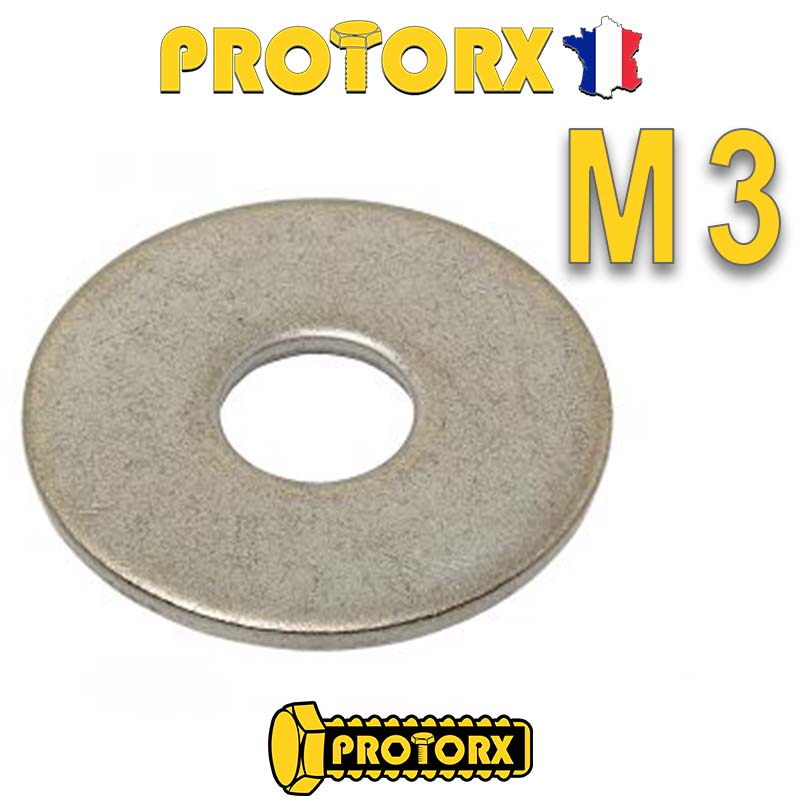 RONDELLE Plate EXTRA LARGE "LL" M3 x 10pcs | Diam. int = 3,2mm x Diam. ext = 14mm | Acier Inox A2 | Usage Exterieur-Intérieur | Norme NFE 25513 0