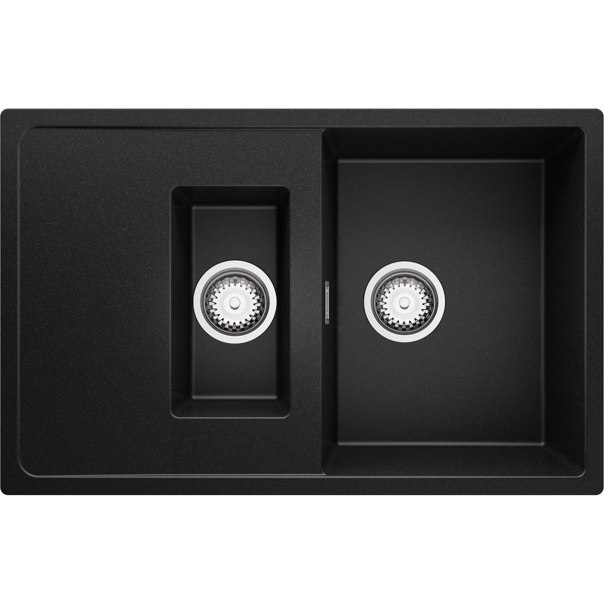 Evier Cuisine en Granit Noir, 78 x 50 cm, Lavabo 1,5 bac + Kit de Vidage, Évier à Encastrer de Primagran 0