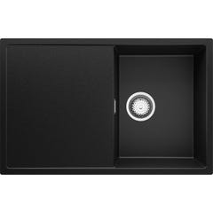 Evier Cuisine en Granit Noir, 78 x 50 cm, Lavabo 1 bac + Kit de Vidage, Évier à Encastrer Ibiza 780 de Primagran 0