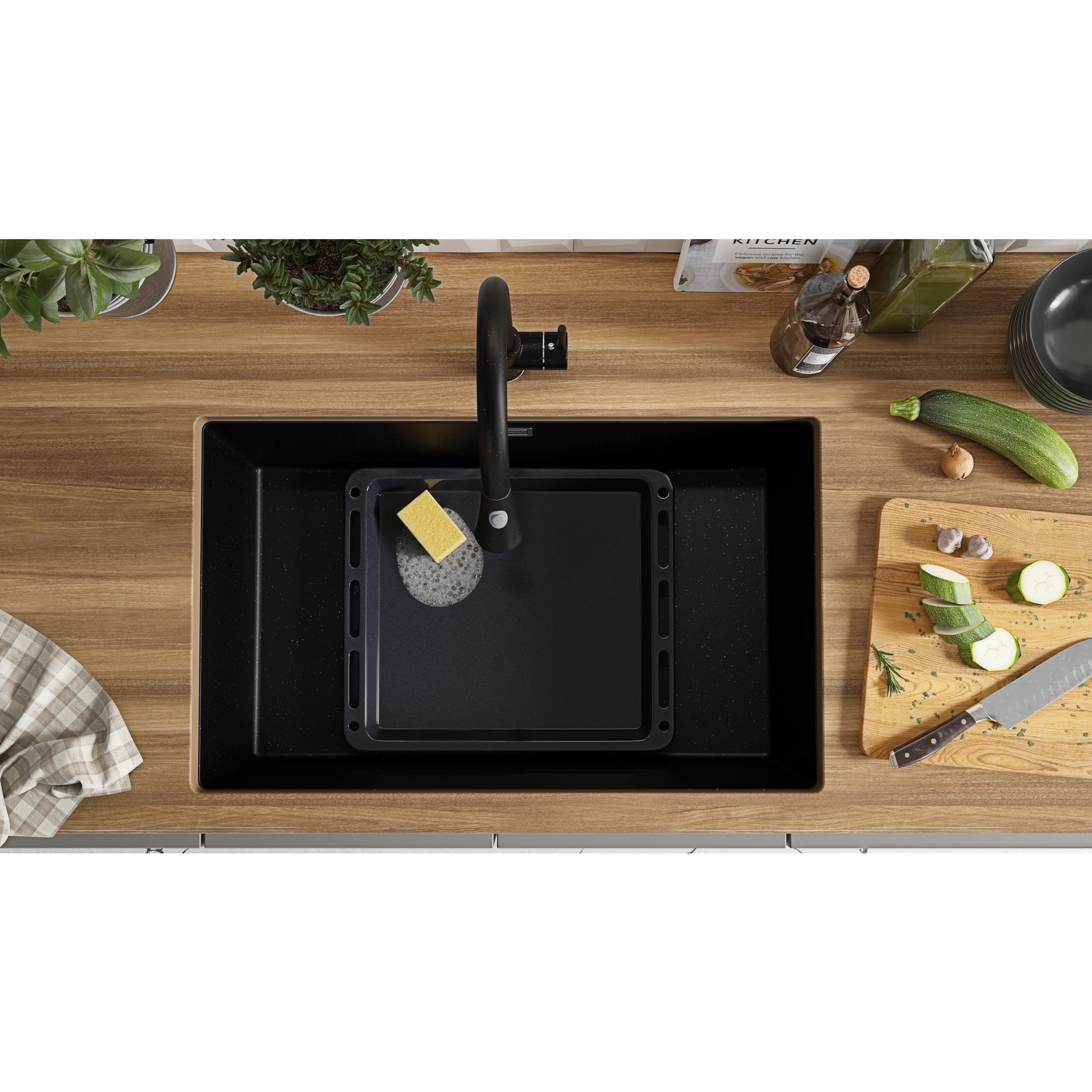 Evier Sous Plan Noir Metallic, 76 x 47 cm, Evier en Granit 1 bac + Kit de Vidage, Lavabo Cuisine de Primagran 3